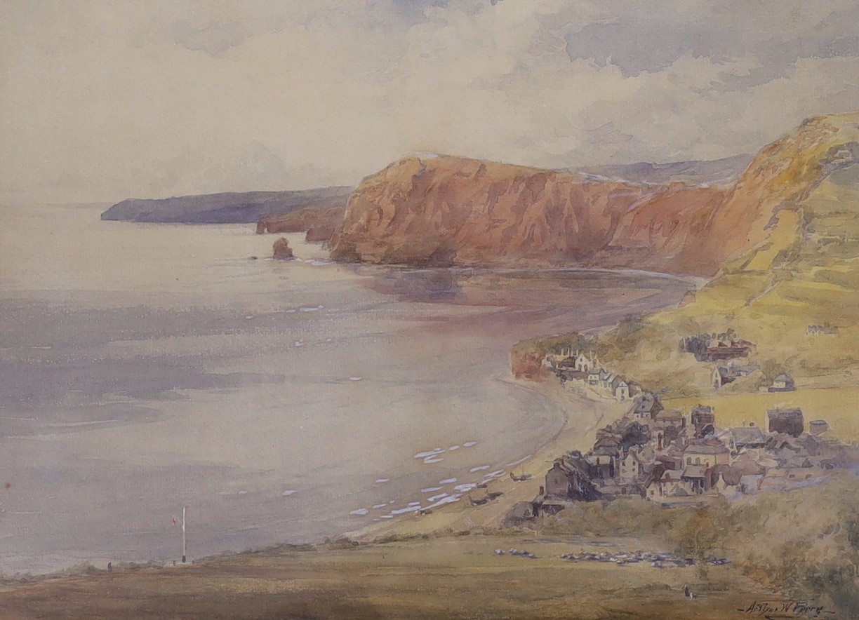 Arthur W Perry (1908-1939), pair of watercolours, 'Sidmouth from Balcombe Hill' and 'Sidmouth from Peak Hill', signed, 25 x 35cm